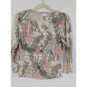 Alberto Makali Top Women's Crinkle Sequins Multicolor Size L Floral Art Y2K